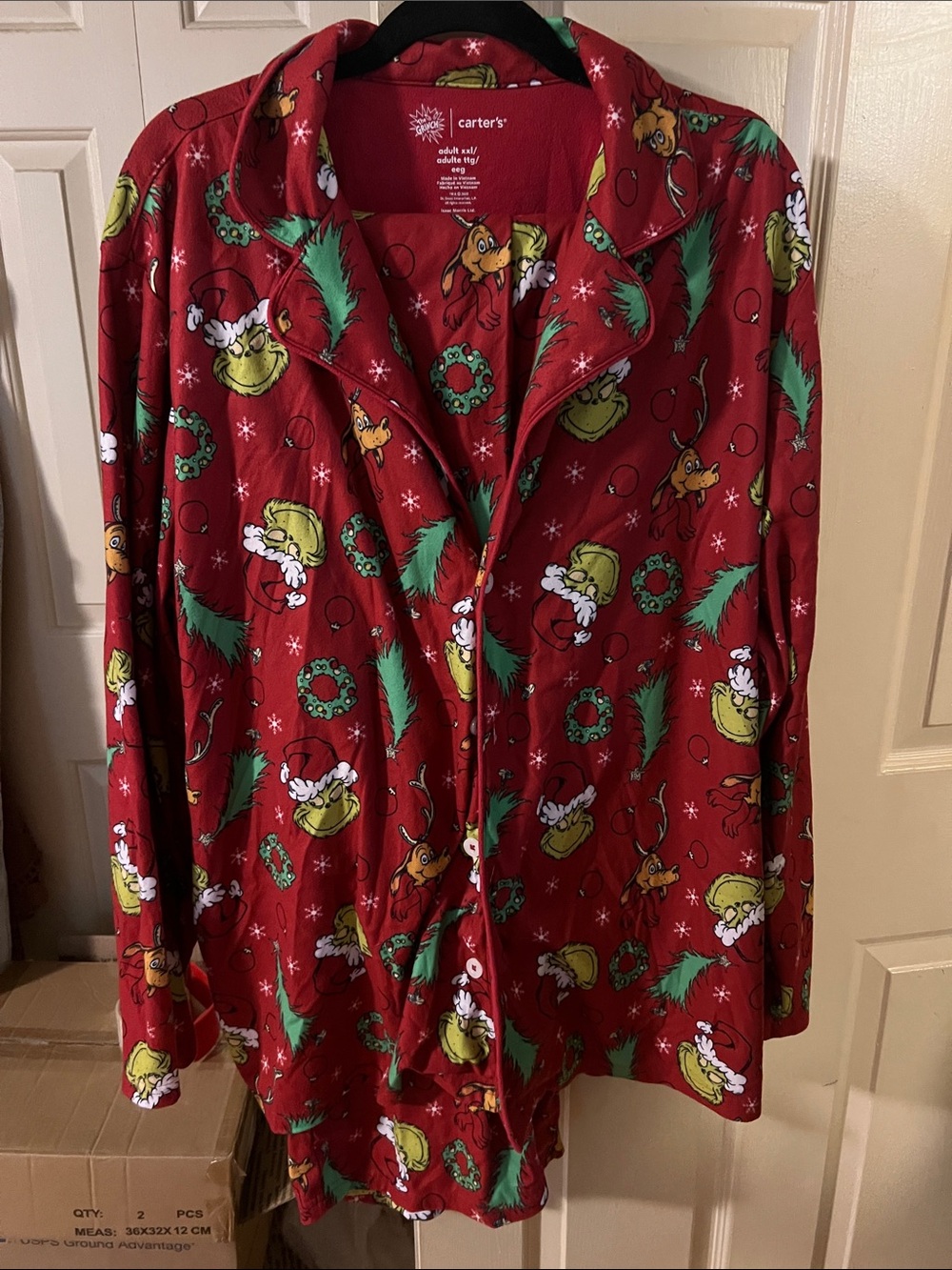 Carter's Red Grinch & Wreath Print Kids Pajama Top with Green Accents